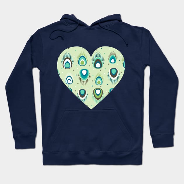 Peacock Feather Pattern Heart Hoodie by LittleMissy